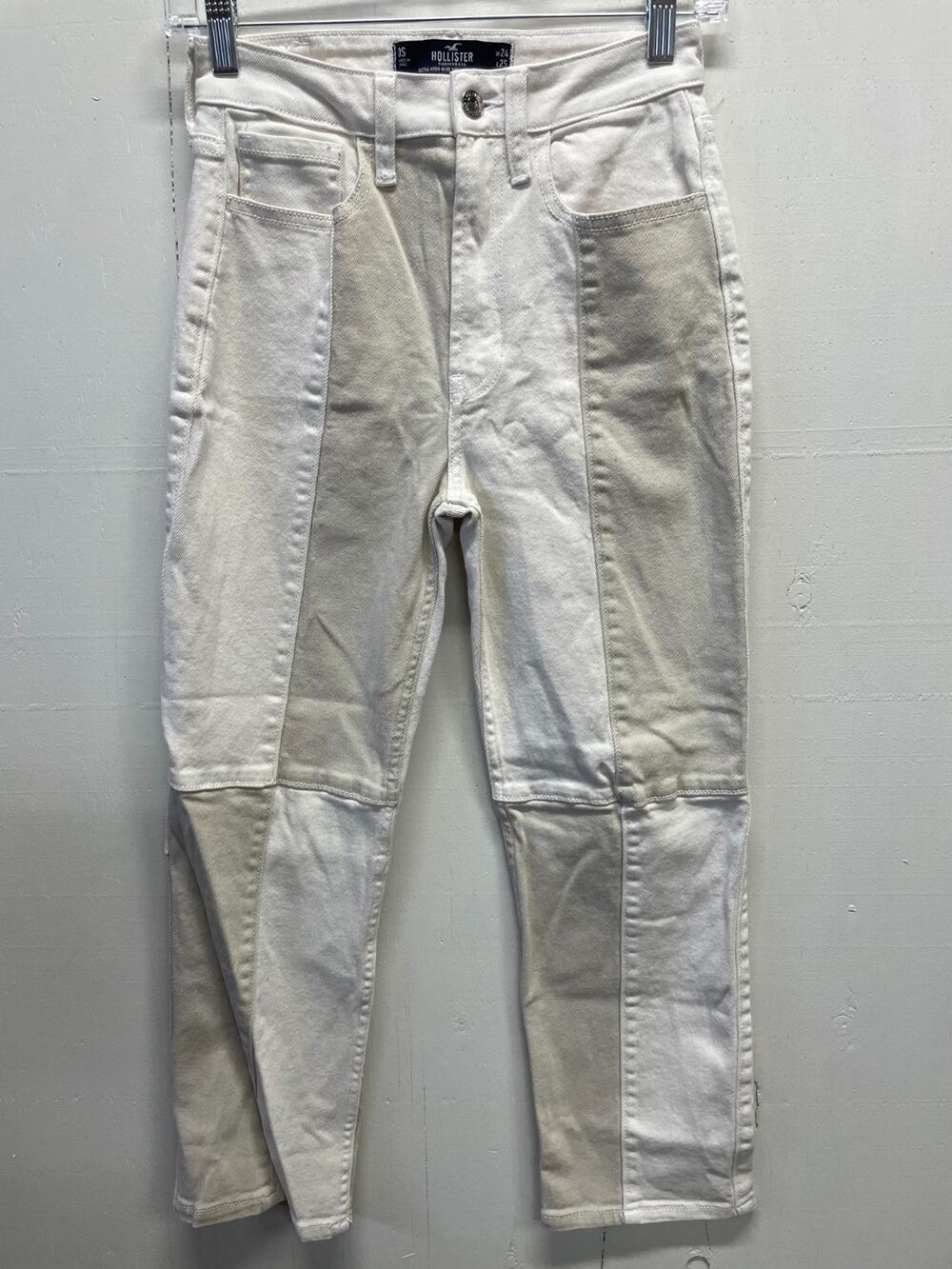 Hollister Juniors 2-Tone Jeans Ivory/Beige 24 Ultra High-Rise Vintage Straight